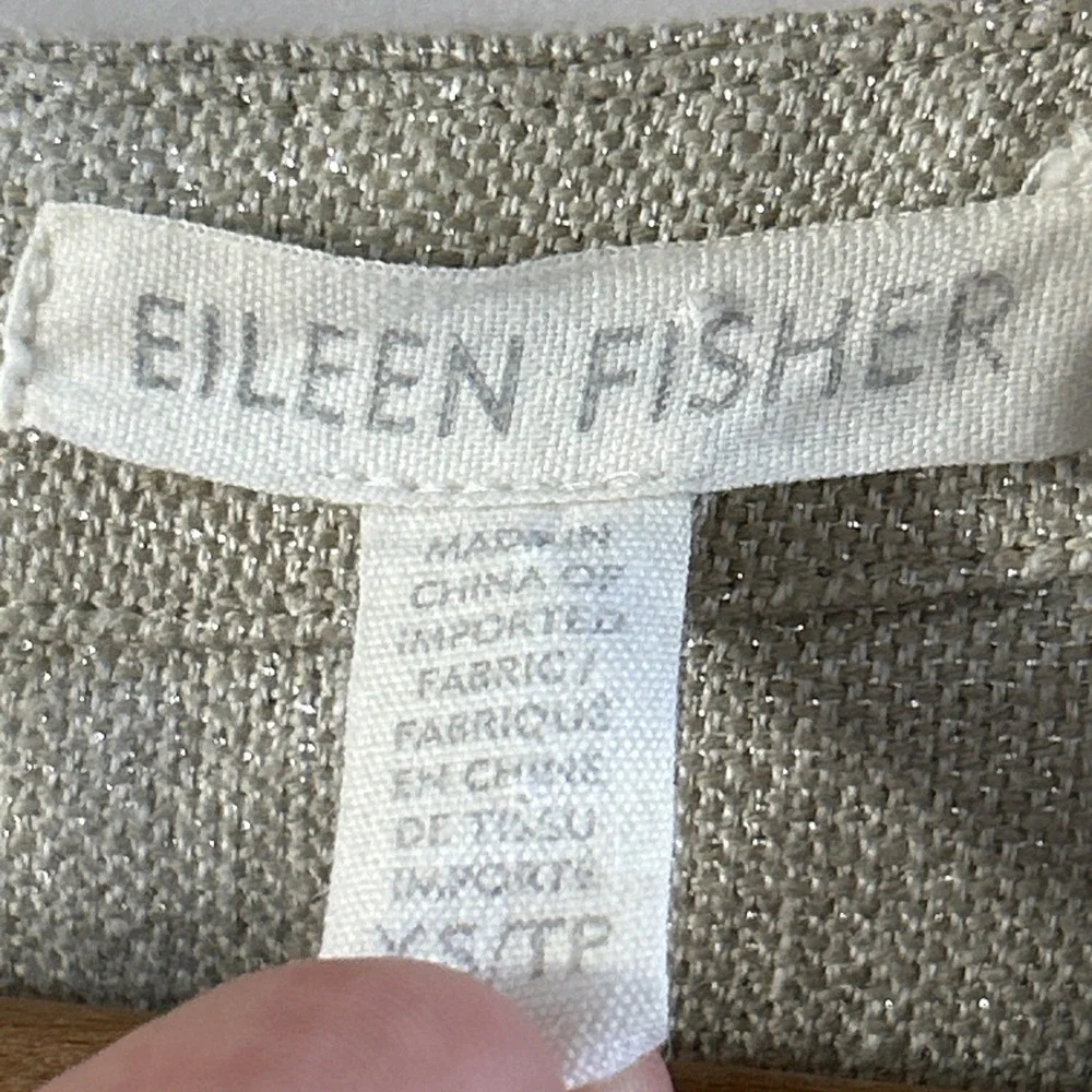 Eileen‎ Fisher Organic Linen Shift Dress Pockets Beige Holiday Sparkle Sz XS EC